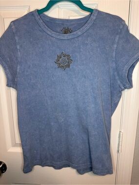 Washed Blue Short Sleeve Tee with Sun & Moon Embellishment